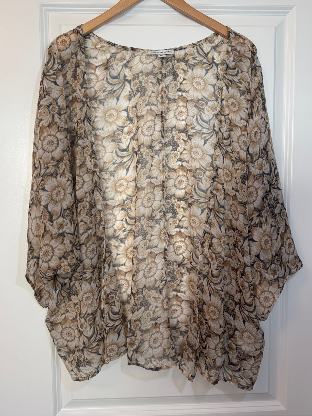 American Eagle Outfitters Beige and Navy Floral Sheer Kimono